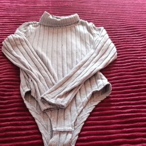 Ribbed Mock Neck Bodysuit Sweater in Light Gray